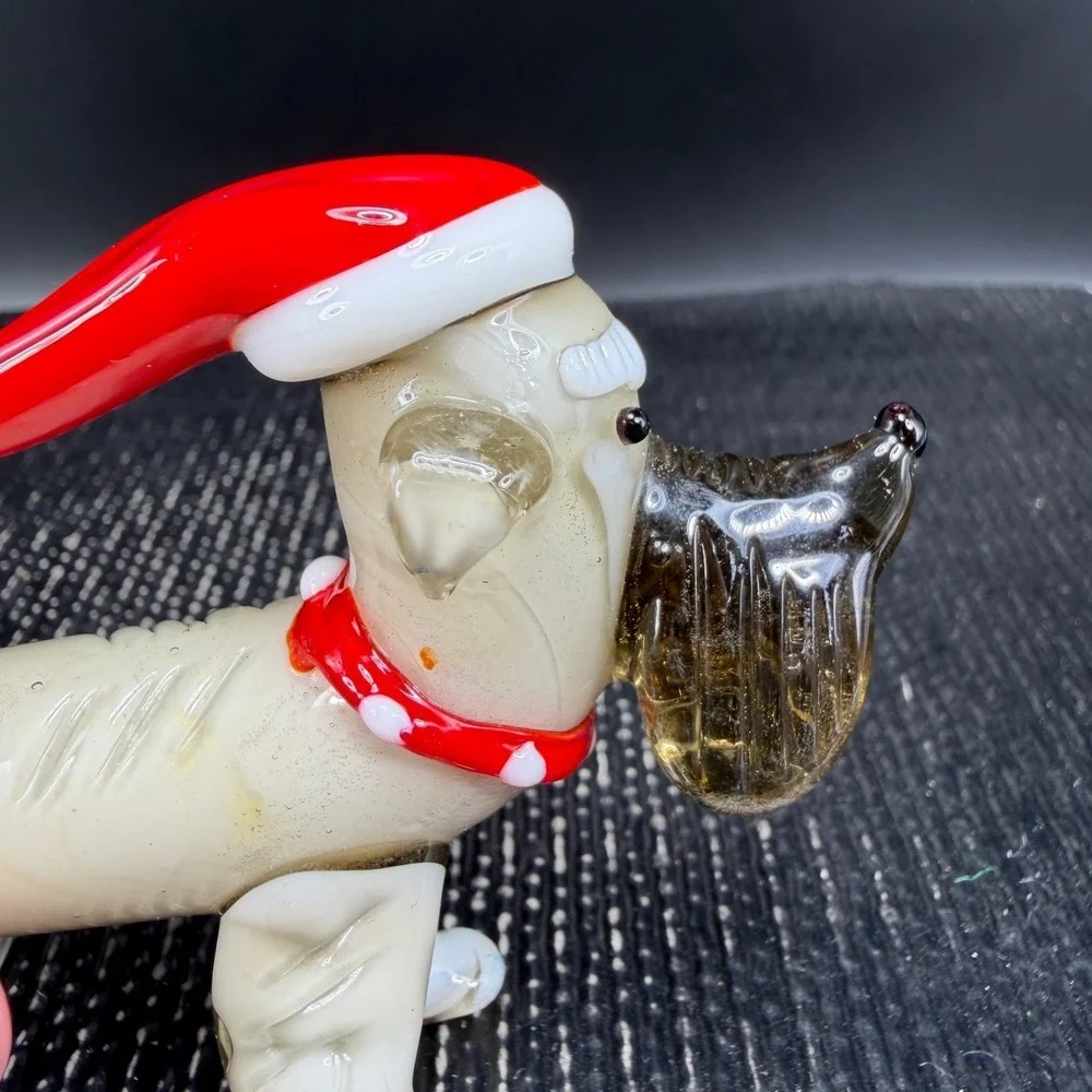 Pier 1 Blown Glass Schnauzer Dog Figurine Santa Hat Christmas Holiday 3 Inch‎